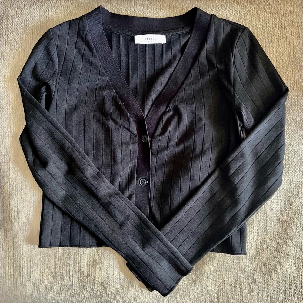 Elodie Black ribbed cardigan - Size S